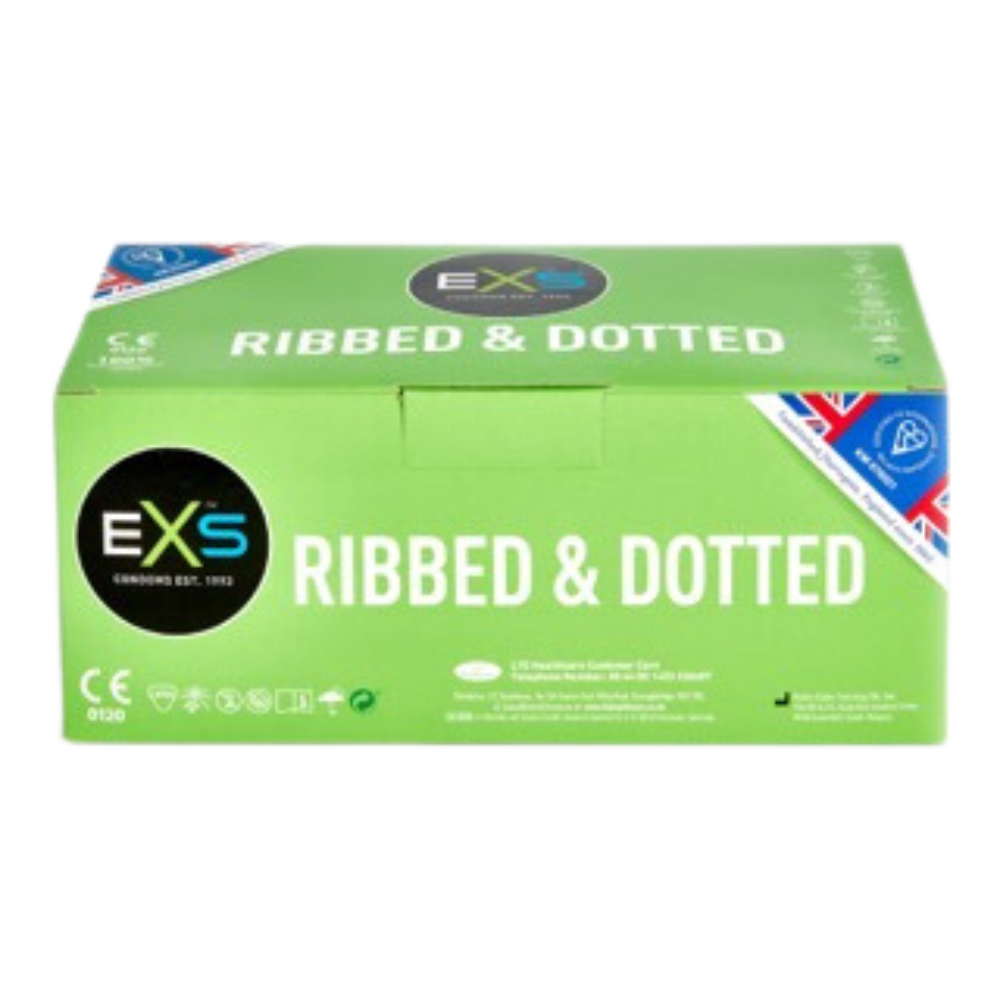 EXS | Textured Condoms | Natural Latex & Silicone Lubricated | Ribbed & Dotted | Vegan