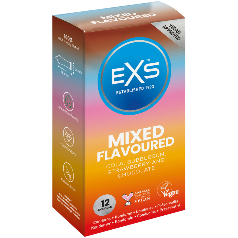 EXS | Mixed Flavoured Condoms | Natural Latex & Silicone Lubricated | Vegan